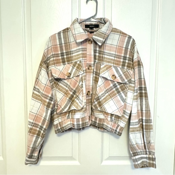 Plaid jacket sweater pink brown and white with buttons - Picture 1 of 2